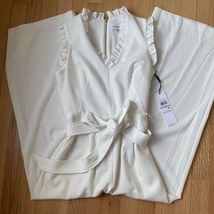 Calvin Klein White Ruffle Jumpsuit - Size 6